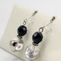 Sterling Silver .925 Accented Black & Clear Glass Bead Dangle Earrings