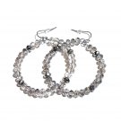 Comet Argent Light & Dark Crystal Beaded Silver French Wire Hoop Earrings