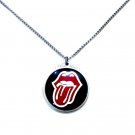 Vintage 70's Rolling Stones Silver, Red + Black Sticky Fingers Pendant Necklace