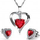 Red Heart Necklace - 925 Sterling Silver - Embellished with Crystal Cubic Zirconia Pendant
