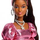 Barbie Deluxe Style Doll No. 6 wearing a metallic coral pink dress with