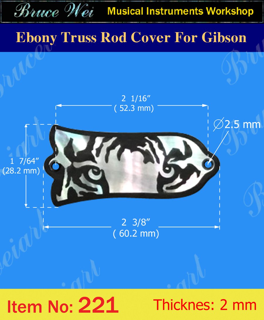 Bruce Wei, Macassar Ebony Truss Rod Cover, TIGER Inlay, Fit Gibson ( 221 )