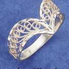 RG005-STERLING SILVER DIAMOND-CUT FILIGREE V RING