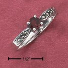 RG004-STERLING SILVER DAINTY GENUINE GARNET RING WITH PINCHED MARCASITE SHANK