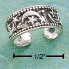 RG025-STERLING SILVER ANTIQUED MOON AND STAR EAR CUFF