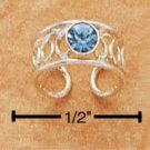 RG028-STERLING SILVER OPEN WIRE LOOP-DE-LOOP EAR CUFF WITH LT BLUE CRYSTAL