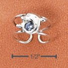 RG034-STERLING SILVER MINI DOLPHIN WITH BLUE CRYSTAL EAR CUFF