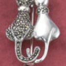 RG040-STERLING SILVER KITTY COUPLE PIN WITH TOUCHING TAILS