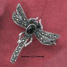 RG041-STERLING SILVER MARCASITE DRAGONFLY PIN WITH GENUINE ONYX BODY & EYES