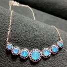 Blue Fire Opal Multi Gemstone Balcony Pendant Necklace Silver Plated CZ