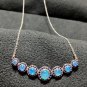 Blue Fire Opal Multi Gemstone Balcony Pendant Necklace Silver Plated CZ