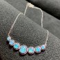 Blue Fire Opal Multi Gemstone Balcony Pendant Necklace Silver Plated CZ