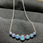 Blue Fire Opal Multi Gemstone Balcony Pendant Necklace Silver Plated CZ