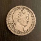 1915-D 25C Barber Silver Vintage Quarter Minted Denver Colorado United States 