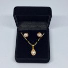 Peach Cultured Freshwater Pearl Pendant and Earring Set 18K Gold Plated