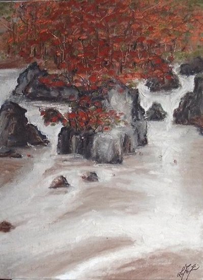 â
Original Oil Painting Landscape Fall Leaves & River â