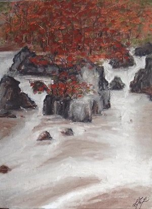 &acirc;�� Original Oil Painting Landscape Fall Leaves & River &acirc;��