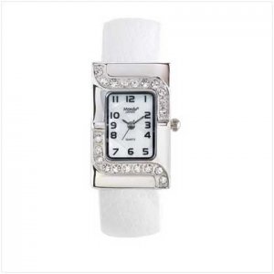Silver Case White Cuff Watch