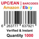 1000-Nos UPC EAN Barcodes Numbers GS1 Product ID for New Listing on Amazon, eBay & more