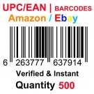 500-Nos UPC EAN Barcodes Numbers GS1 Product ID for New Listing on Amazon, eBay & more