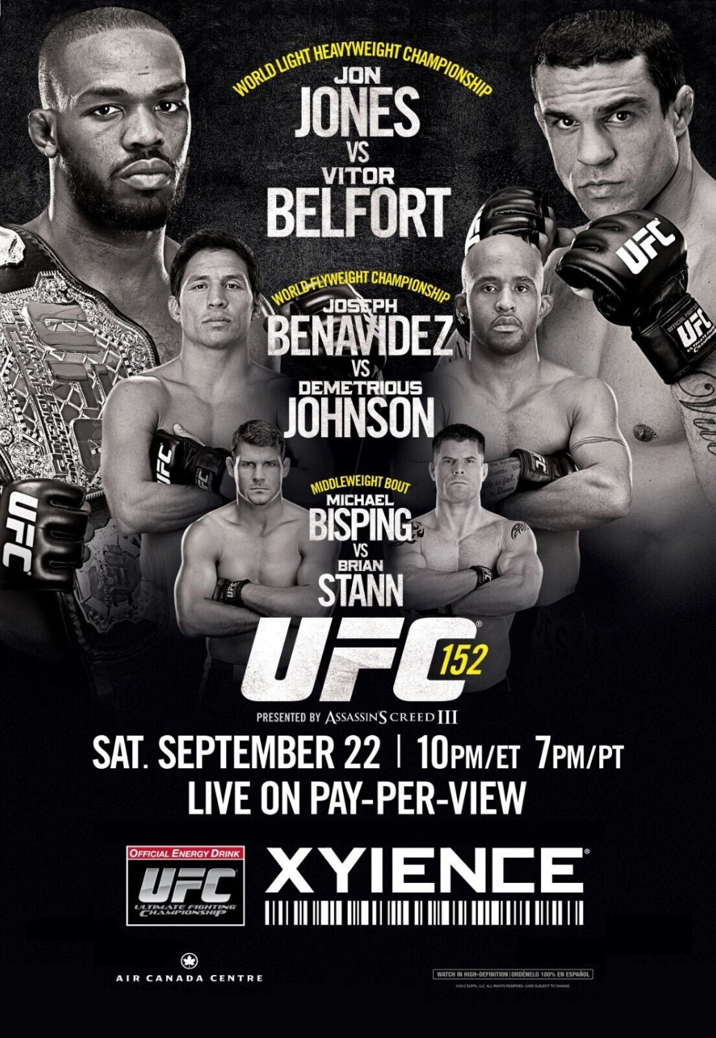 UFC 152 Fight Poster 11x17 Inches - Jones vs Belfort | Benavidez vs Johnson