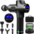 30G LCD Touch Massage Gun Muscle Relax High Frequency 6 Heads Portable Bag Black