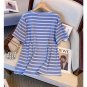 Women's t-shirt, contrasting stripes, large size short sleeves, 95% cotton