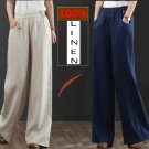 Women's linen wide-leg pants, large size loose elastic waist casual pants