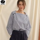 Women's niche design square collar striped loose long-sleeved shirt