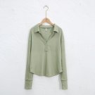 Women's waffle v-neck long-sleeved T-shirt