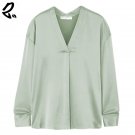 Loose design sense niche satin satin V-neck simulation silk shirt