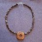 Grey Hematite and Red Pendant Handmade Beaded Necklace with Grey Markings