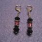 Pink Swarovski Crystal with Black and SilverHandmade Beaded Earrings