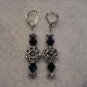 Black with Silver Round Handmade Beaded Earrings