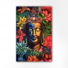 Buddha Painting, Buddha Wall Art, Floral Painting, Living Room Decor, Spiritual Canvas Painting