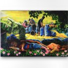 Countryside Original Acrylic Painting, Rural Life, Extra Large 120 x 80 cm