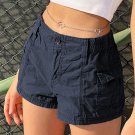Rapcopter y2k Solid Cargo Shorts Pockets Elastic Band Low Waisted Shorts