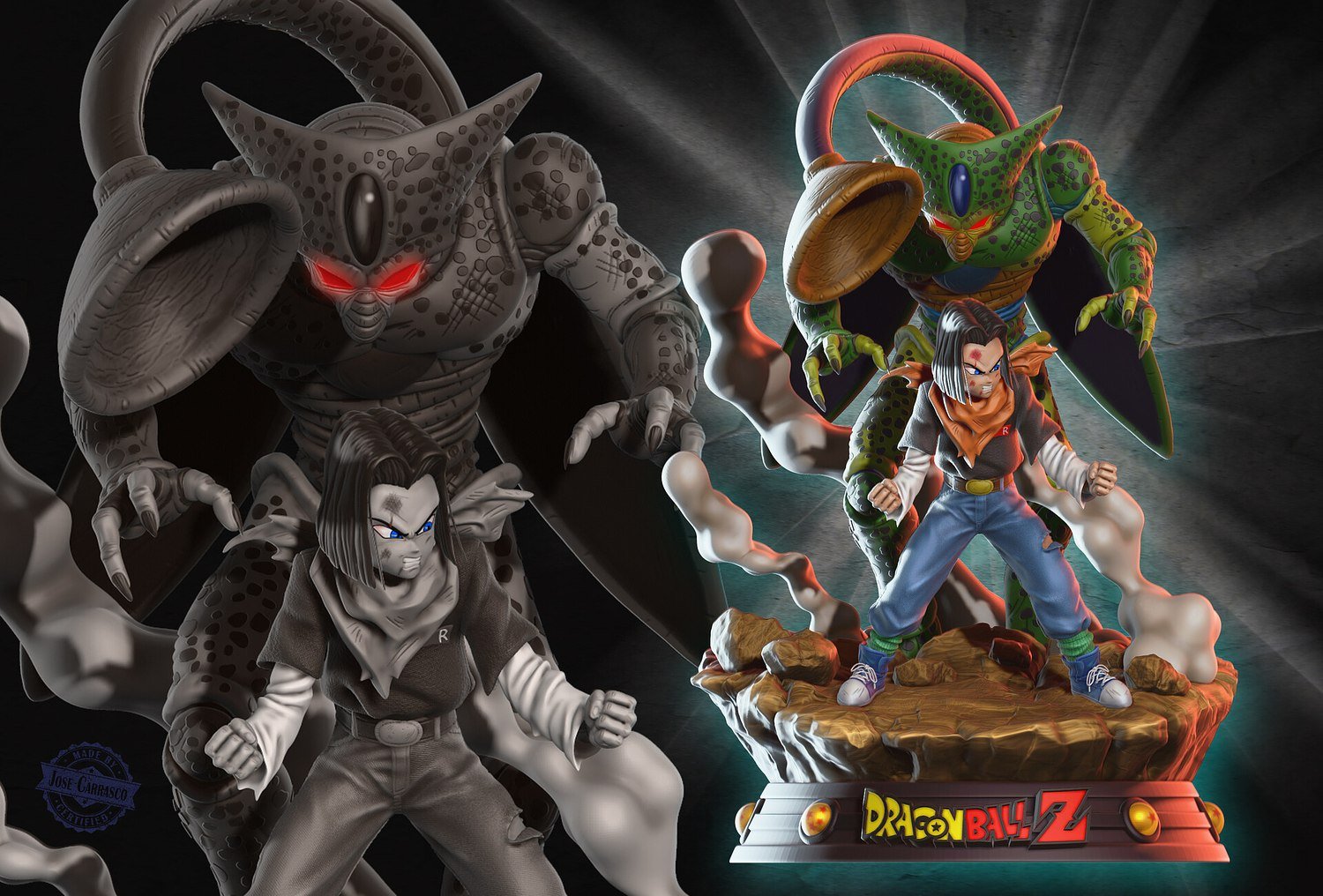 Cell and Android 17 V2 Diorama from DragonBall STL FILE 3D model