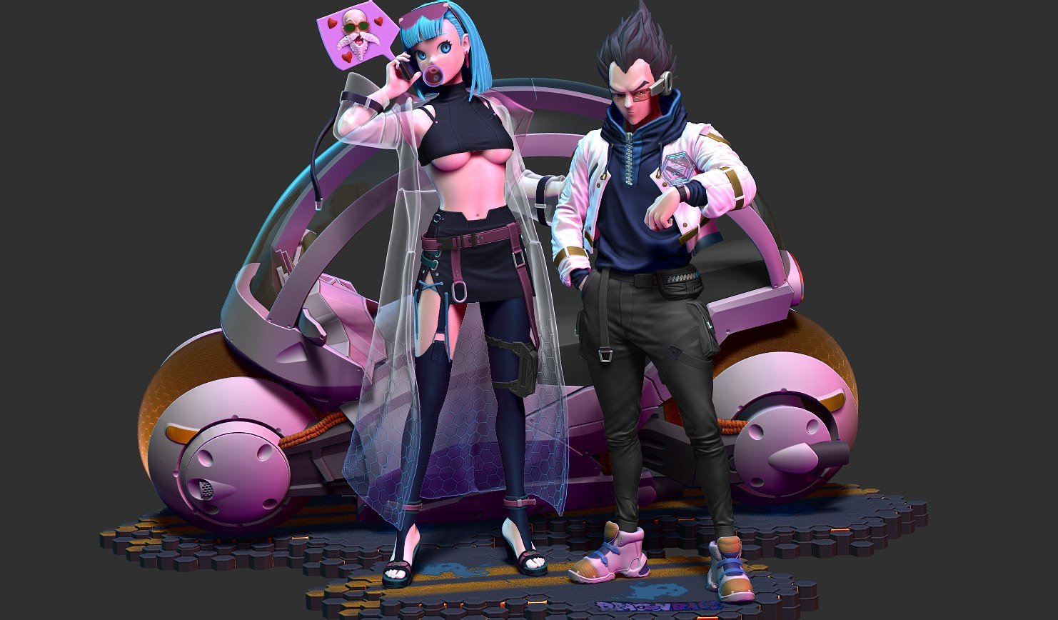 Bulma vs Vegeta 2077 Fanart STL FILE 3D model