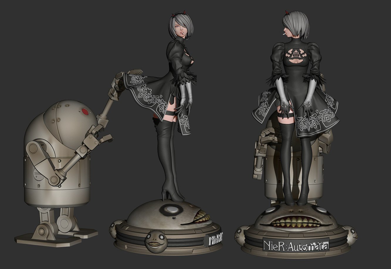 2B and Robot Diorama