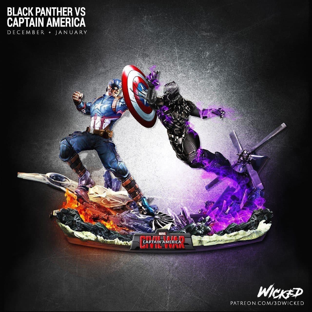Captain American and Black Panther Diorama STL FILE 3D PRINT