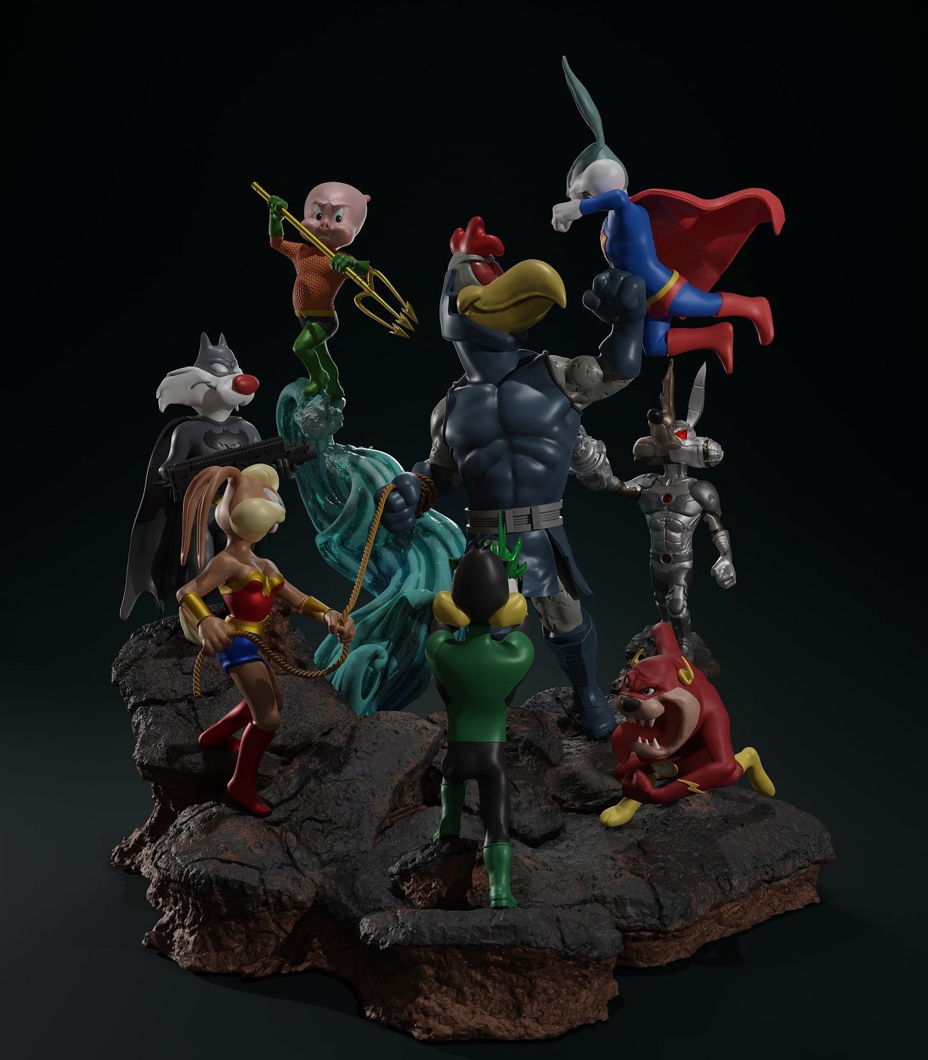 Looney Tunes DC Crossover Diorama STL FILE 3D PRINT