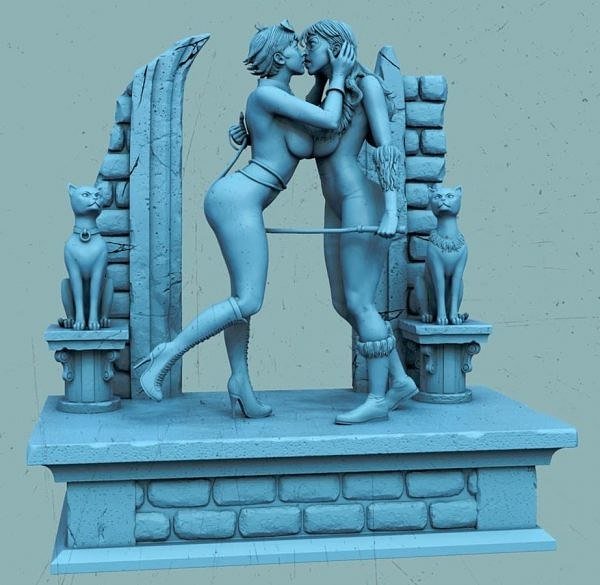 Black Cat kisses Catwoman Diorama STL FILE 3D PRINT