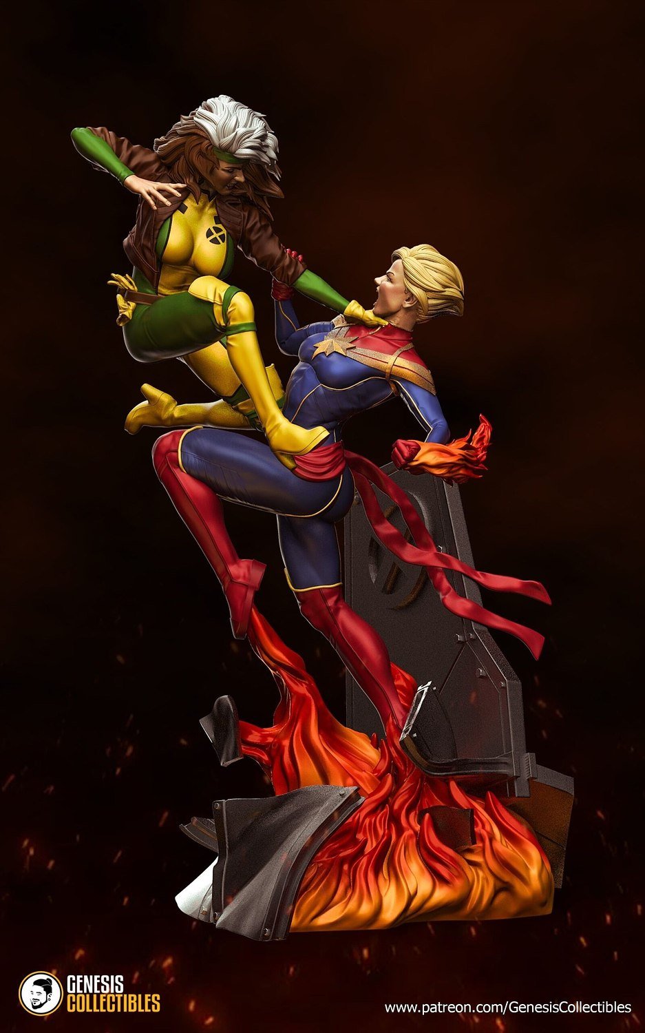 Captain Marvel and Rogue Fanart STL FILE 3D PRINT