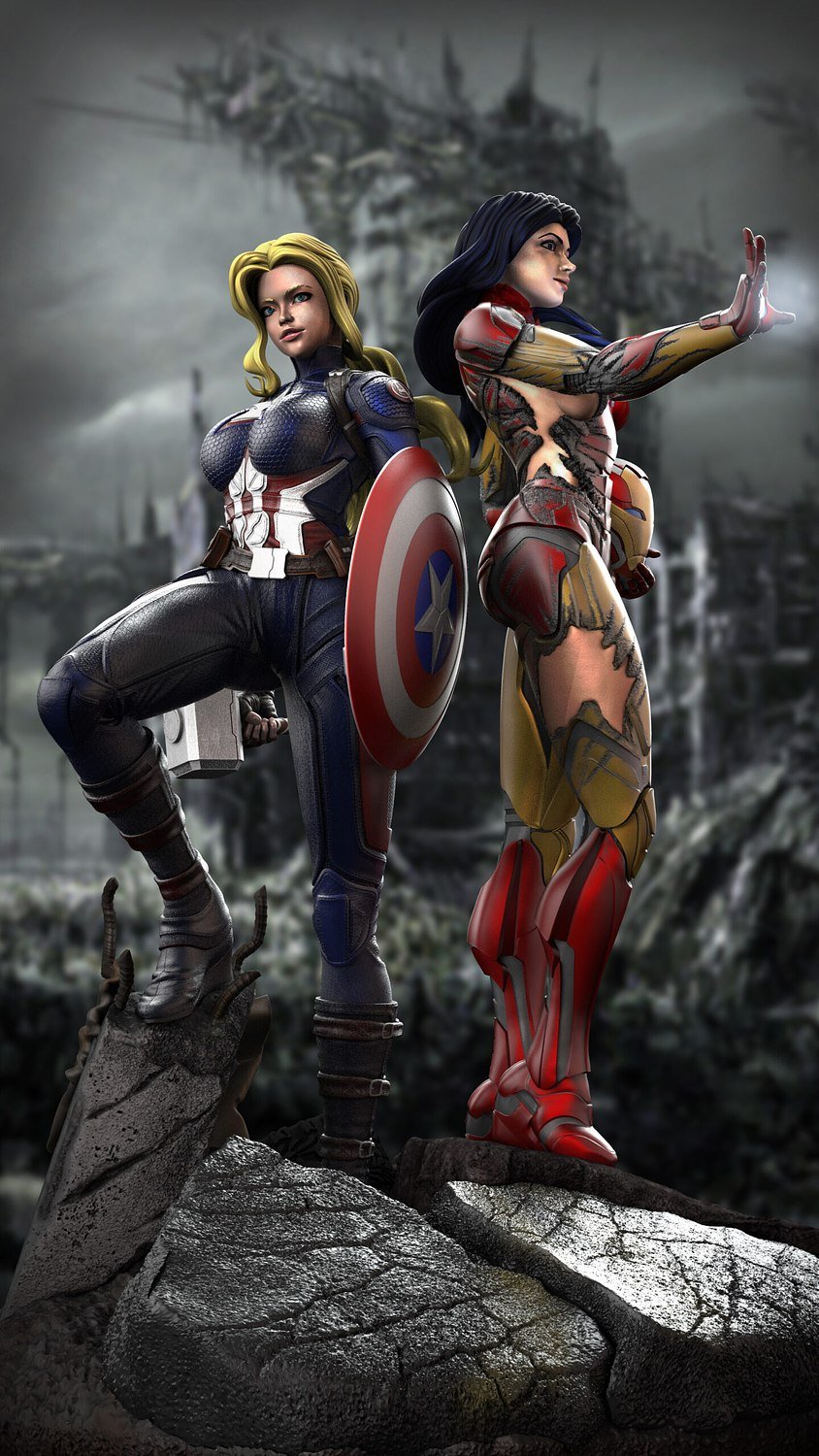 Captain Woman and Iron Woman Diorama STL FILE 3D PRINT