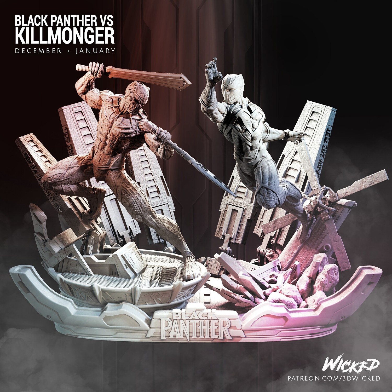 Killmonger vs Black Panther from Marvel STL FILE 3D PRINT