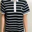 L-RL Ralph Lauren Active Womens 1/4 Zip Black Striped S/S Polo Shirt Top Sz L