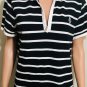 L-RL Ralph Lauren Active Womens 1/4 Zip Black Striped S/S Polo Shirt Top Sz L