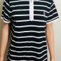 L-RL Ralph Lauren Active Womens 1/4 Zip Black Striped S/S Polo Shirt Top Sz L