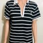 L-RL Ralph Lauren Active Womens 1/4 Zip Black Striped S/S Polo Shirt Top Sz L